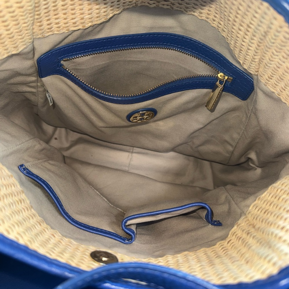 Tory Burch Leather Trim Raffia Tote Bag - Picture 5 of 9